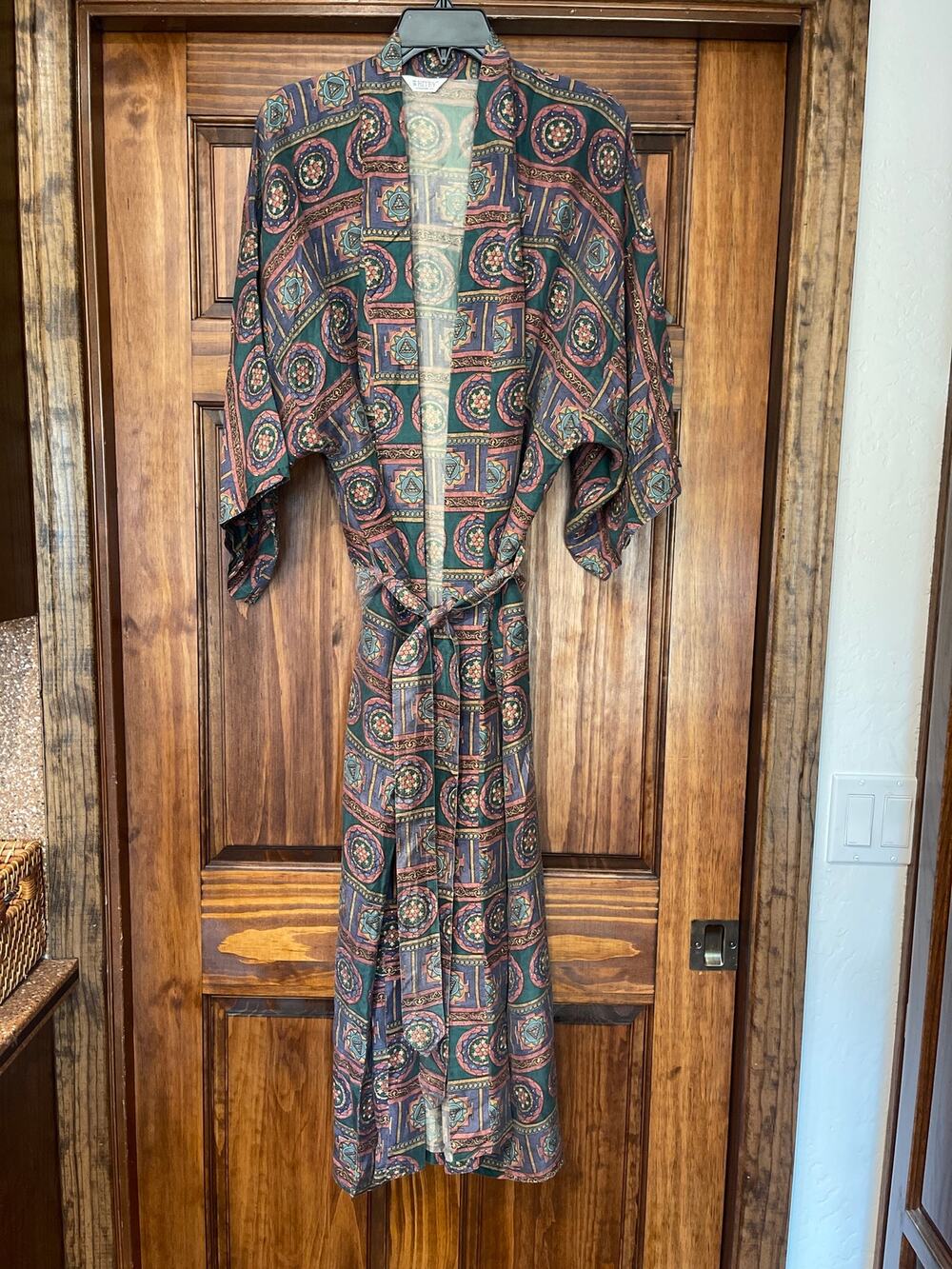 Vintage 70s 80s Mosaic
Duster Robe Kimono Retro Earth Tone Medallion Print O/S
